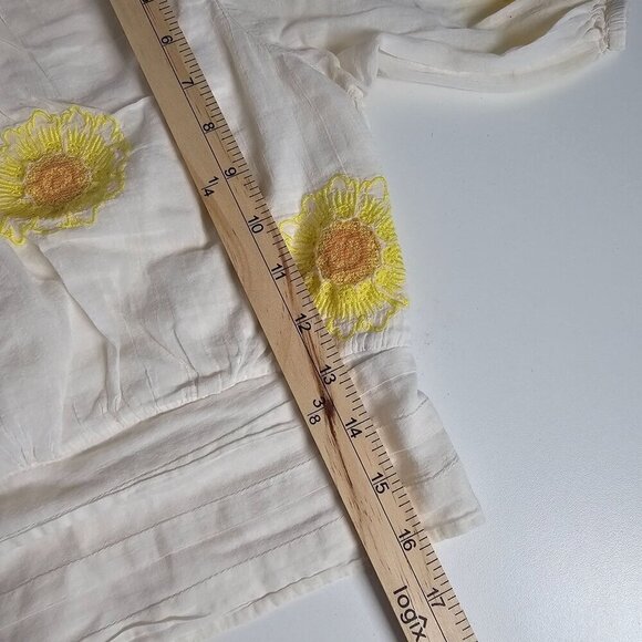 Free People My Girl Embroidered Sunflower Puff-Sleeve Blouse Cotton Ivory S - Picture 11 of 14